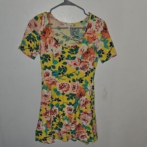 Monteau Yellow Floral Fitted Mini Dress